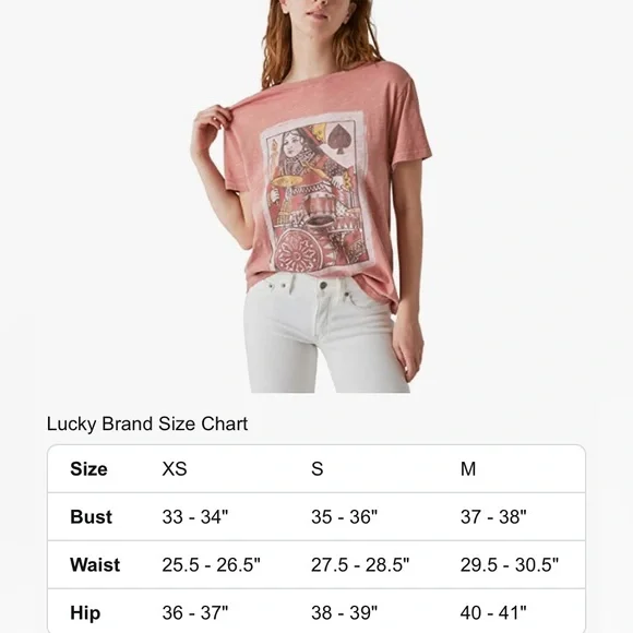 Lucky Brand Women's Queen of Spades Boyfriend Tee 100% Cotton Ash Rose Size XS - Picture 9 of 11